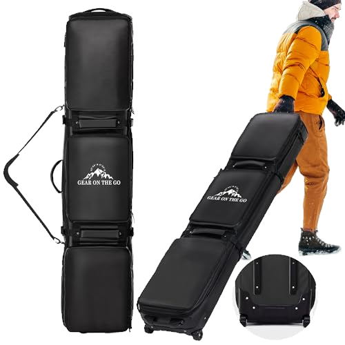 Double Rolling Ski Bag Padded Waterproof Snowboard Bag with Wheels for Air Travel Wheeled Ski Bag for Snowboard or Skis Accommodates Ski Boot